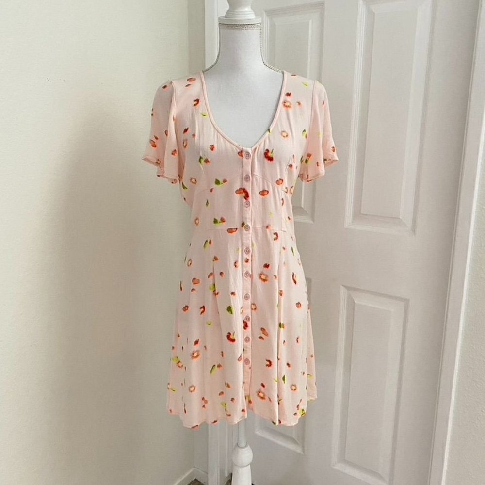 Nordstrom BP Spring Summer Pink Floral Dress Size Med Button Front Brunch